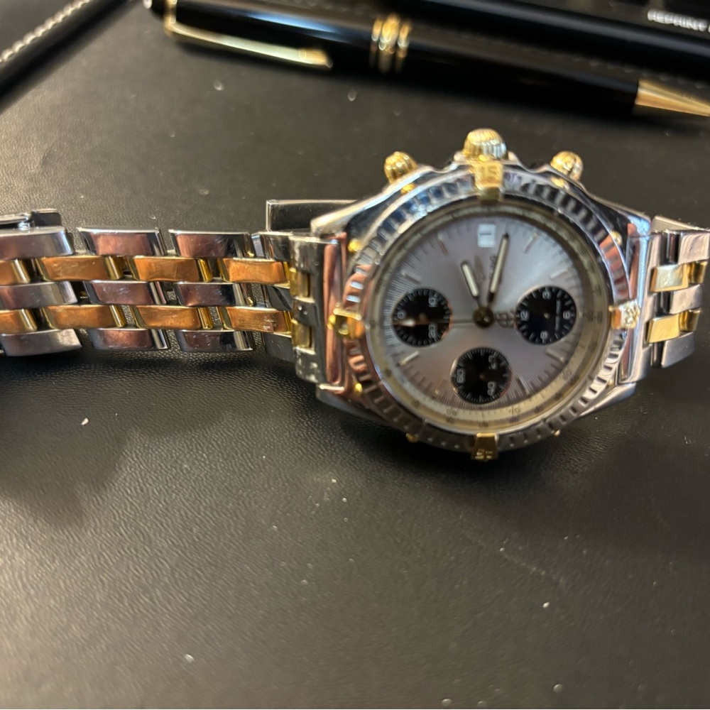 Breitling Silver and Gold Luxury Chronograph Watch
